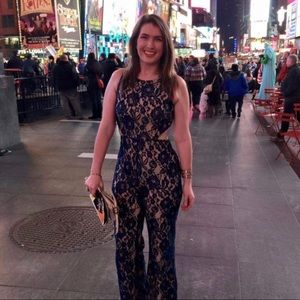 Gorgeous Blue Lace, Open Back Jumpsuit